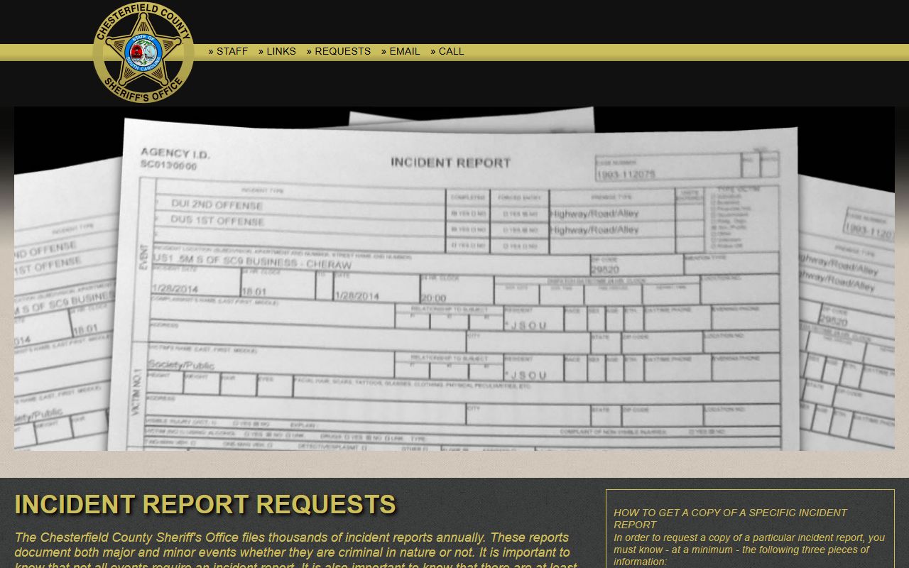 Chesterfield County sheriff records and incident report request