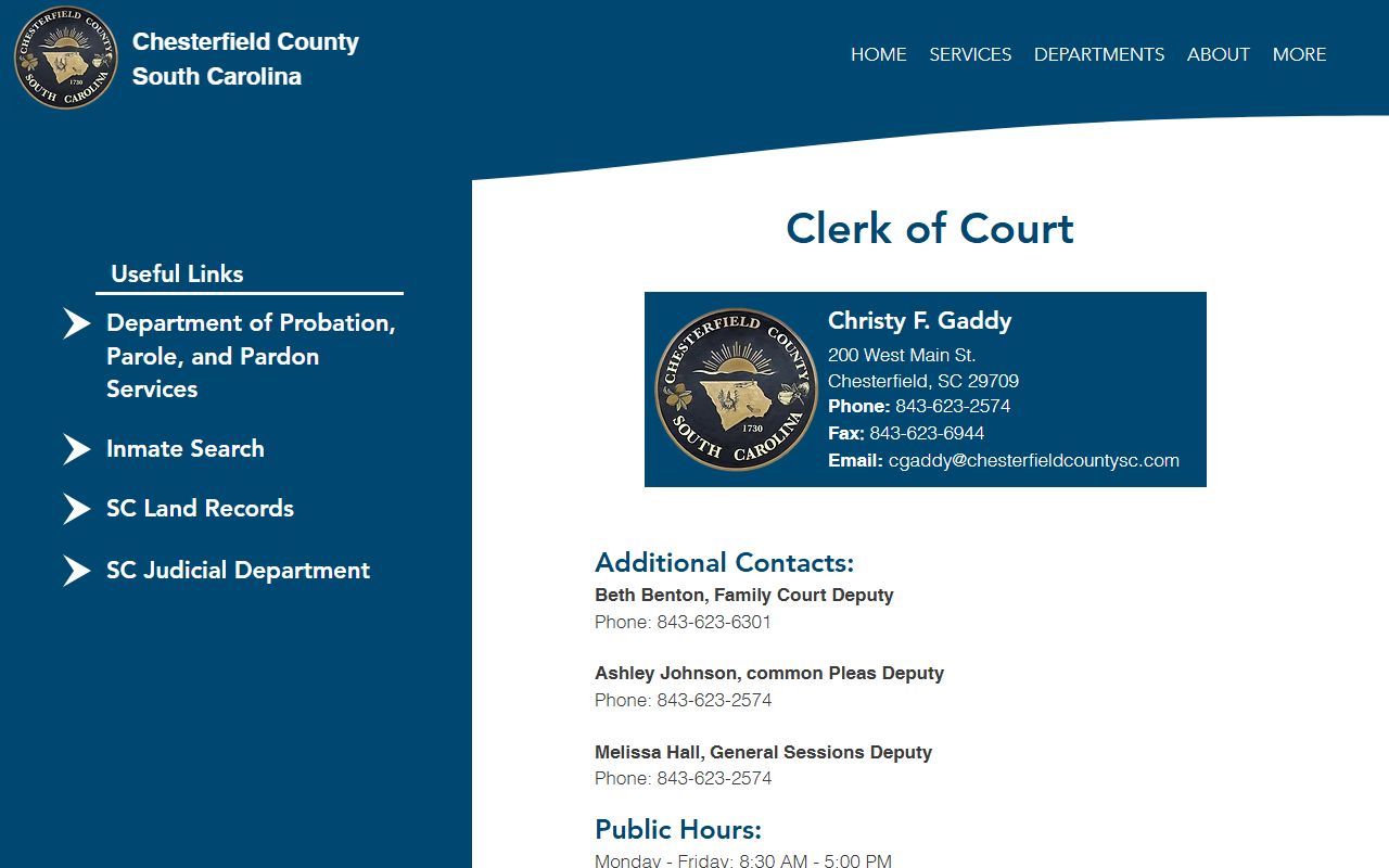 Chesterfield County Clerk of Court records contact page