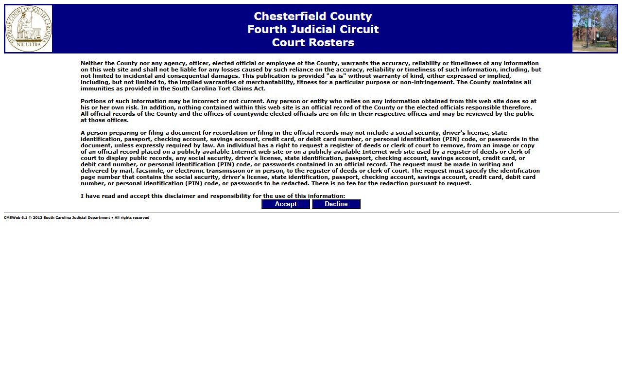 Chesterfield County court dockets roster search interface