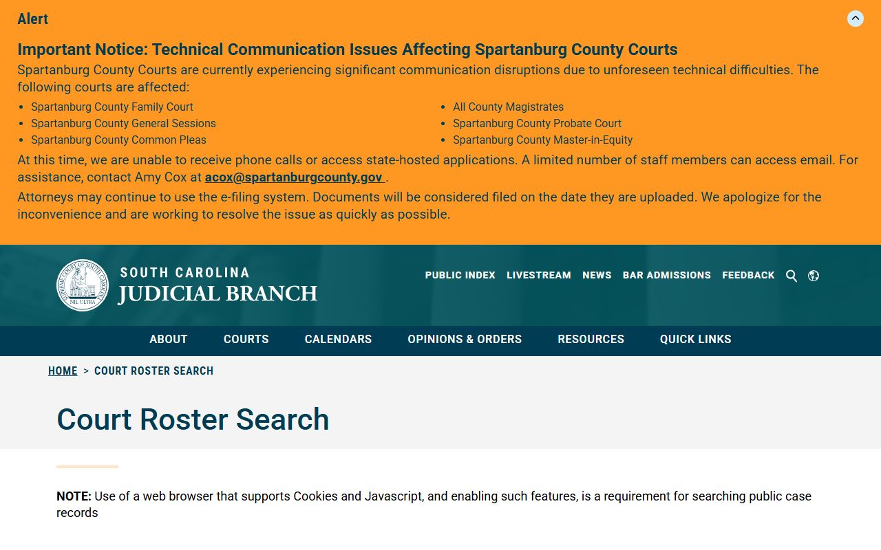 Chesterfield County court dockets statewide roster search page