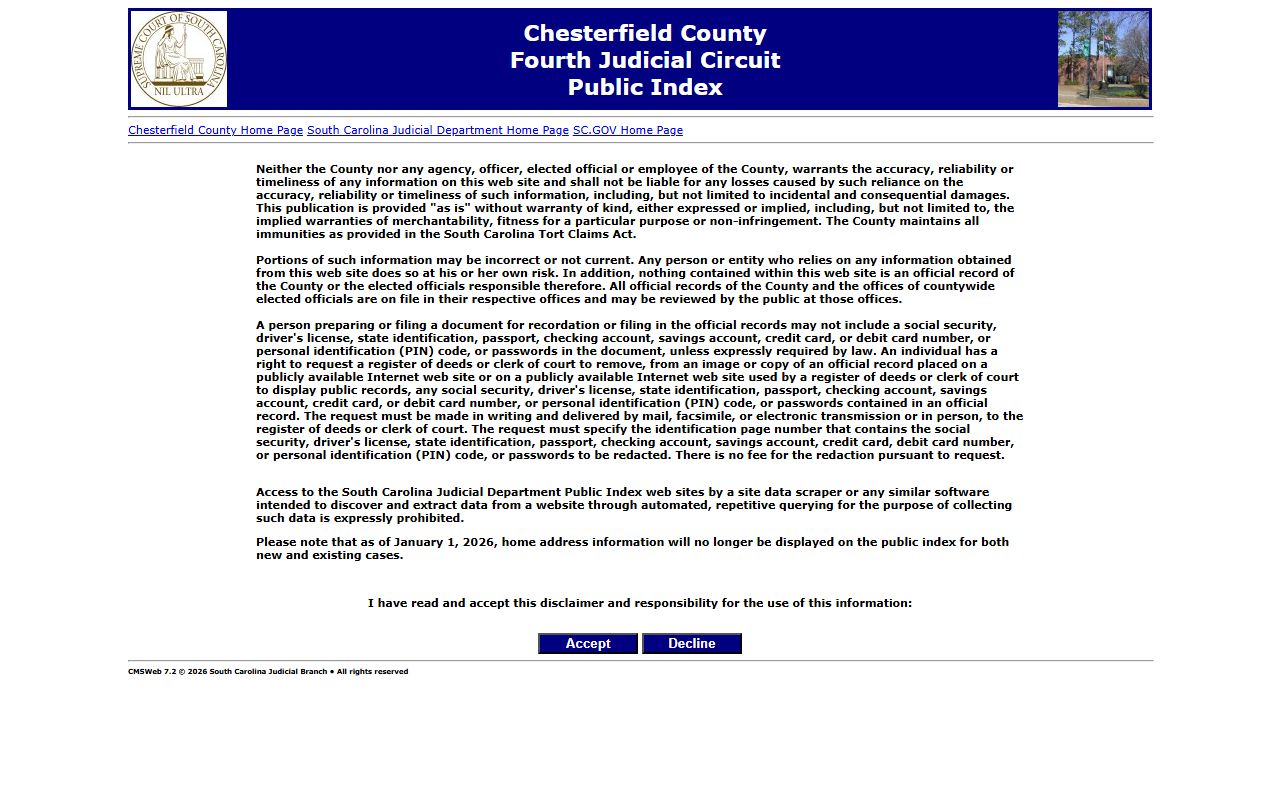 Chesterfield County court records Public Index search fields
