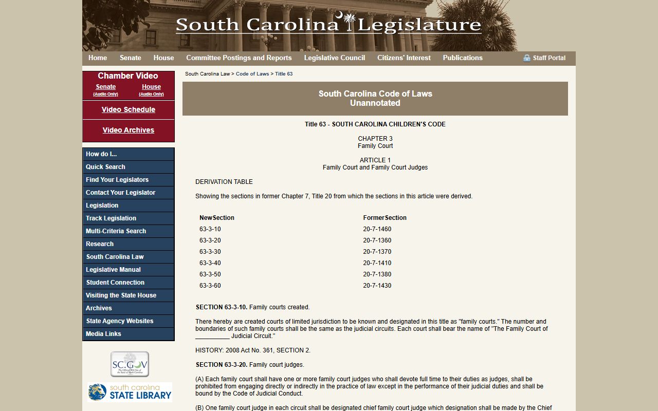 Chesterfield County court records South Carolina Family Court statute source