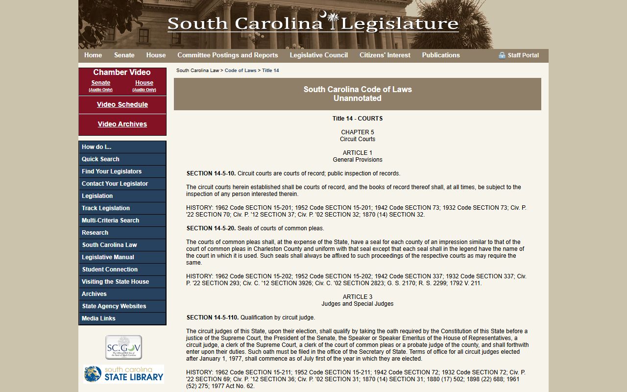 Chesterfield County court records South Carolina Circuit Court statute source