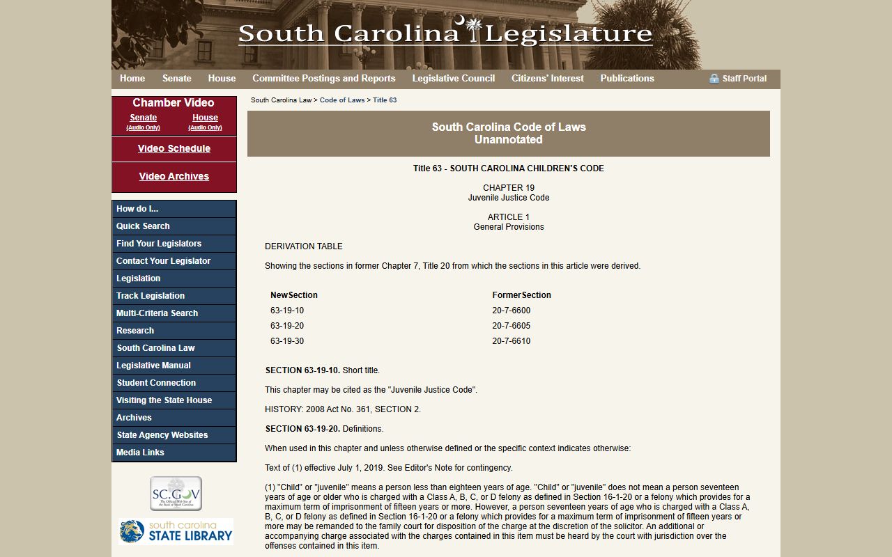 Chesterfield County criminal court records juvenile statute source