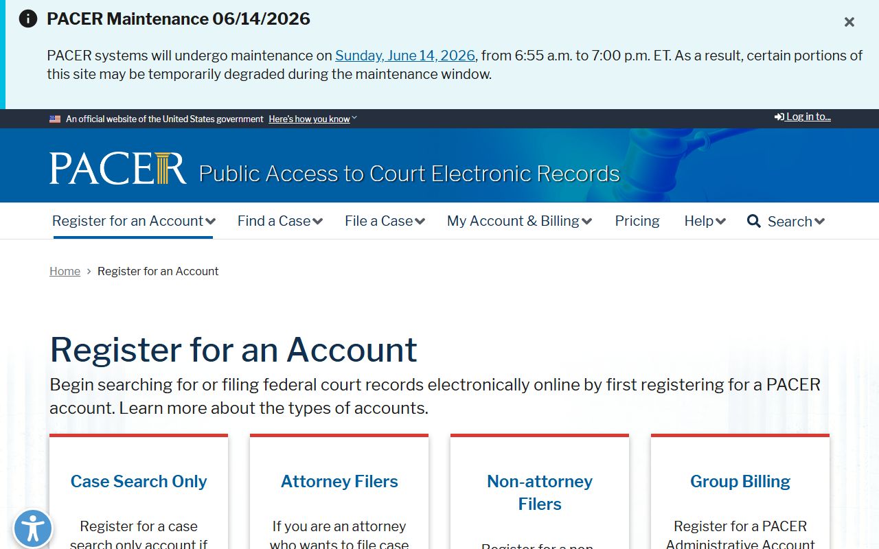 PACER registration for Chesterfield County federal court searches