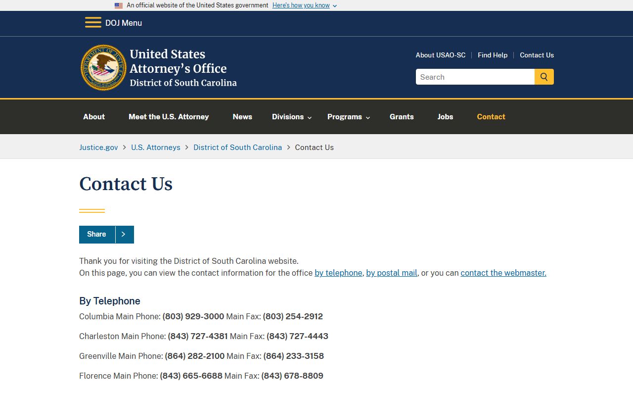 U.S. Attorney contact source for Chesterfield County federal criminal records