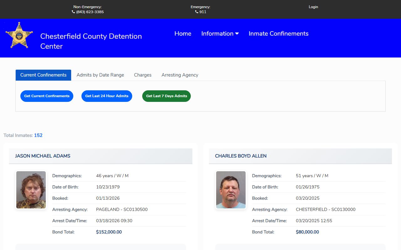 Chesterfield County inmate records Citizen Connect inmate confinement filters