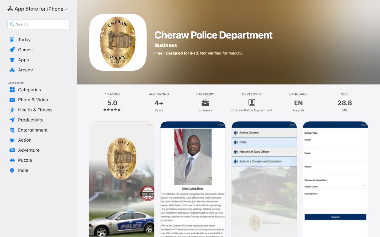 Chesterfield County inmate records Cheraw Police Department app listing