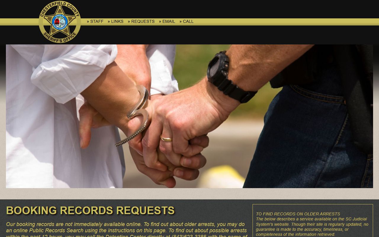 Chesterfield County inmate records sheriff booking-record request instructions
