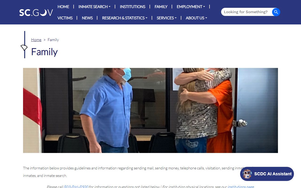 Chesterfield County inmate records SCDC family visitation mail and money source
