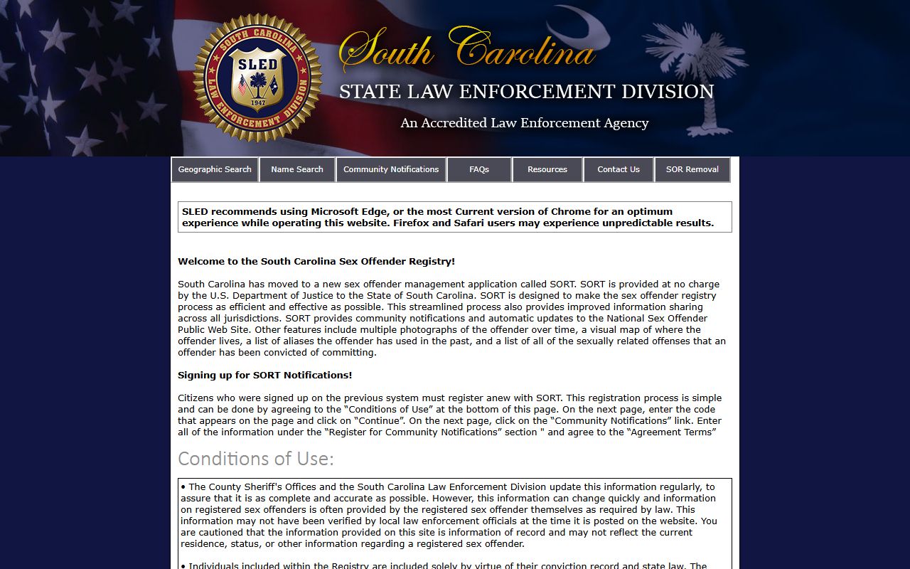 Chesterfield County inmate records SLED sex offender registry source