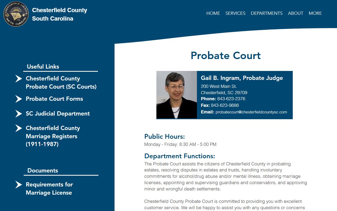 Chesterfield County marriage records Probate Court license page