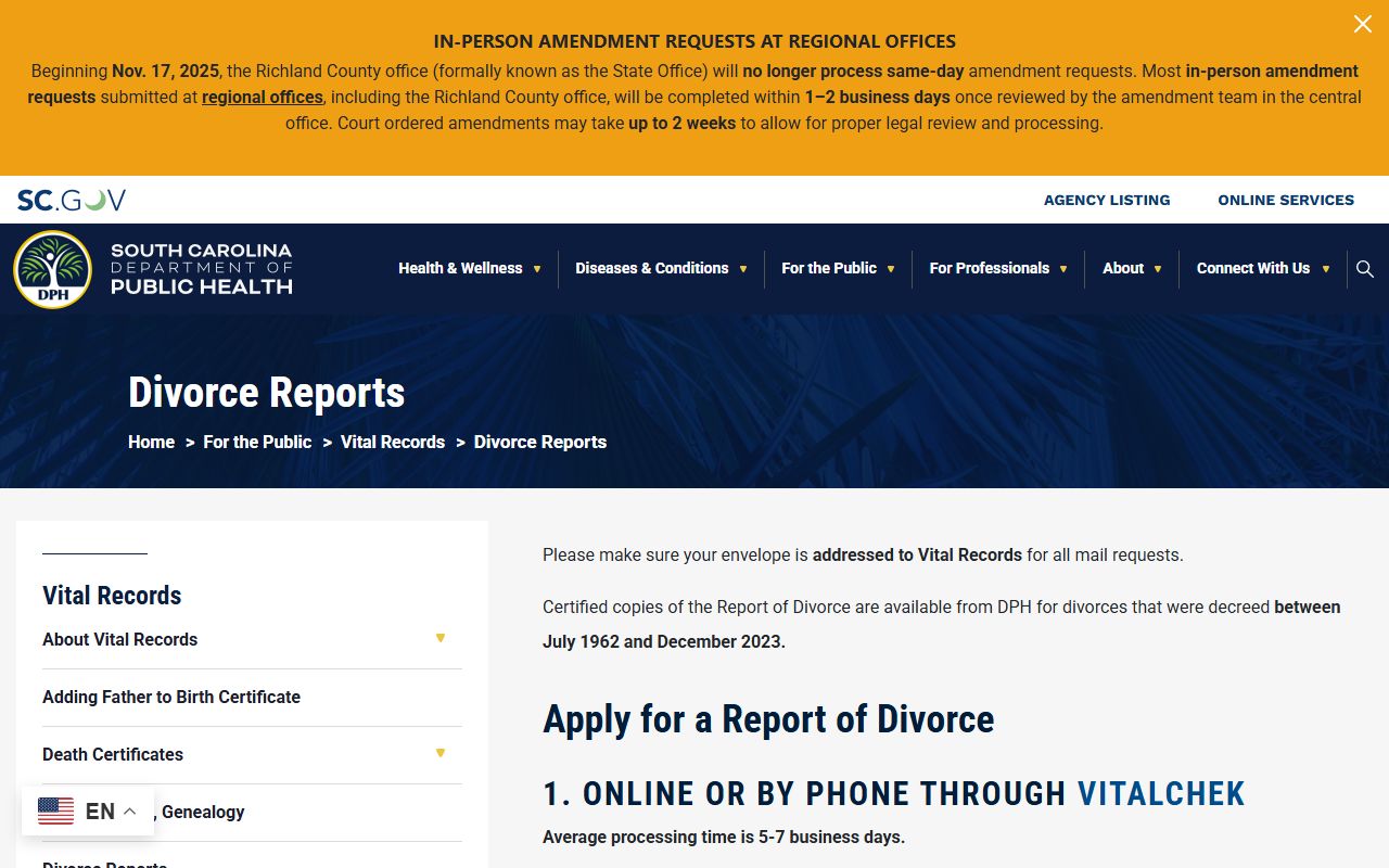 Chesterfield County divorce records DPH divorce report page