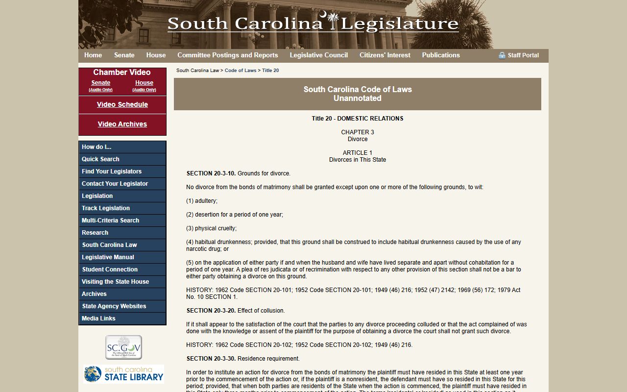 Chesterfield County divorce records South Carolina divorce law