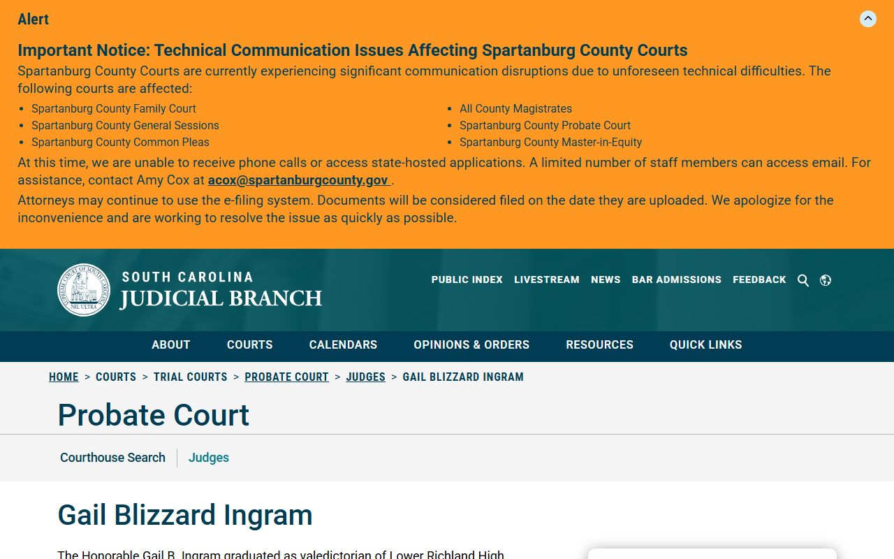 Chesterfield County probate records Judge Gail Ingram biography
