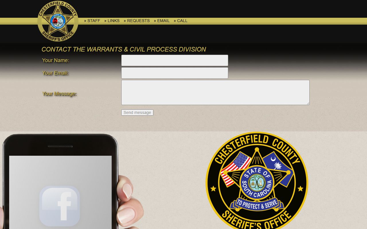 Chesterfield County warrant records sheriff warrants and civil process contact form